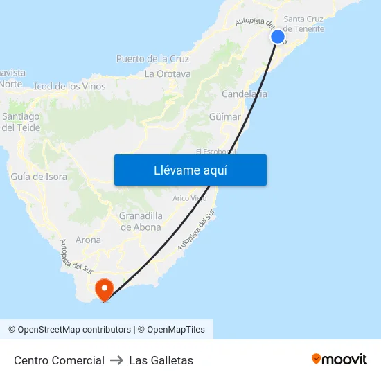 Centro Comercial to Las Galletas map