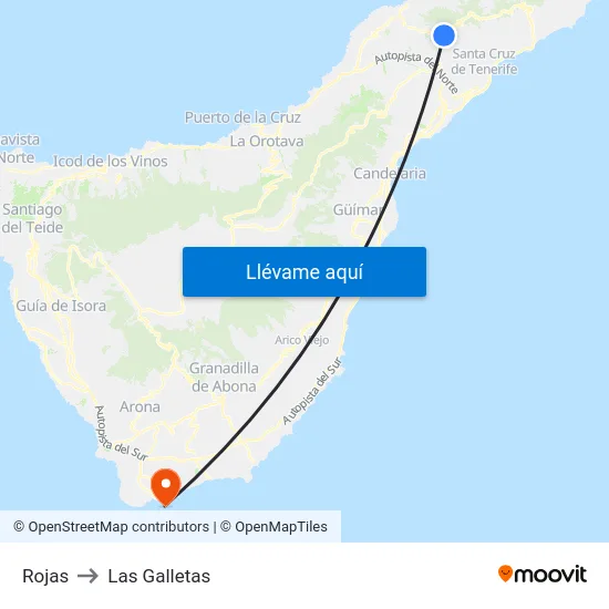 Rojas to Las Galletas map