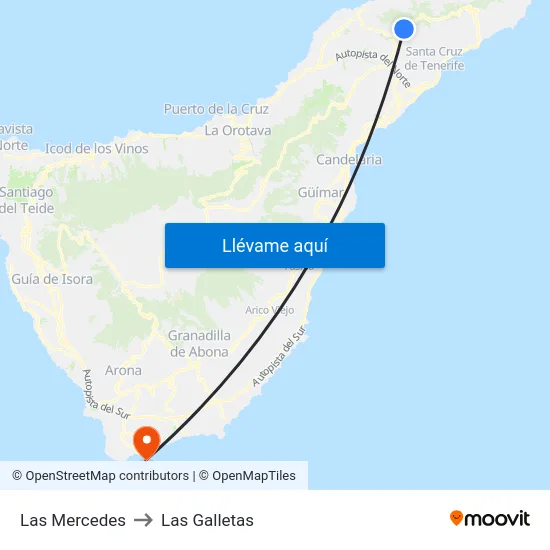 Las Mercedes to Las Galletas map