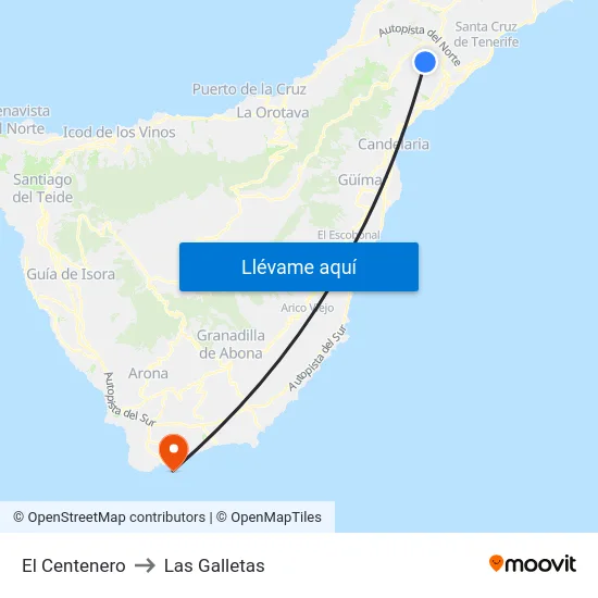 El Centenero to Las Galletas map