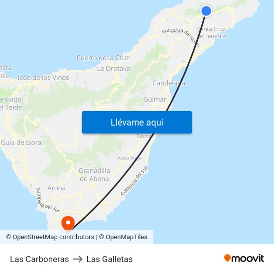Las Carboneras to Las Galletas map