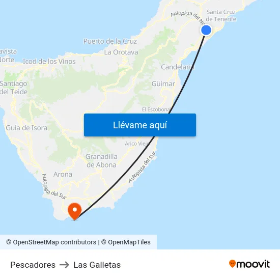 Pescadores to Las Galletas map