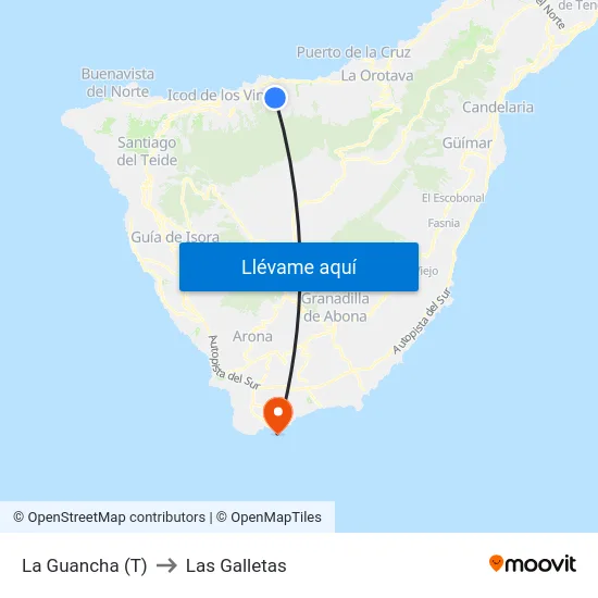 La Guancha (T) to Las Galletas map