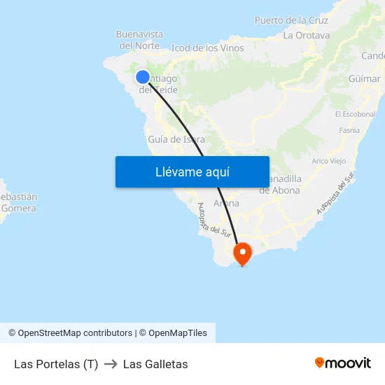 Las Portelas (T) to Las Galletas map