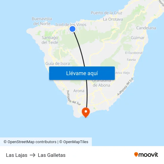 Las Lajas to Las Galletas map