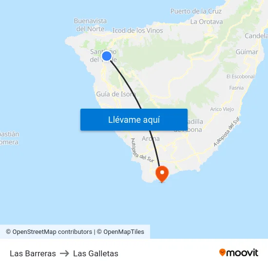 Las Barreras to Las Galletas map
