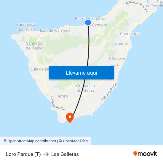 Loro Parque (T) to Las Galletas map