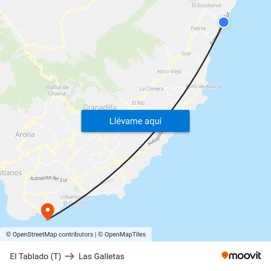 El Tablado (T) to Las Galletas map