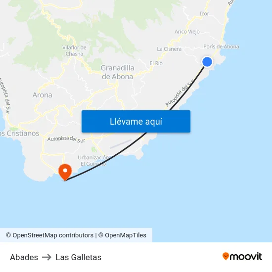Abades to Las Galletas map