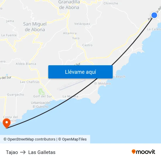 Tajao to Las Galletas map