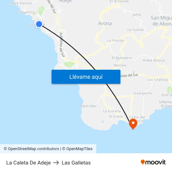 La Caleta De Adeje to Las Galletas map