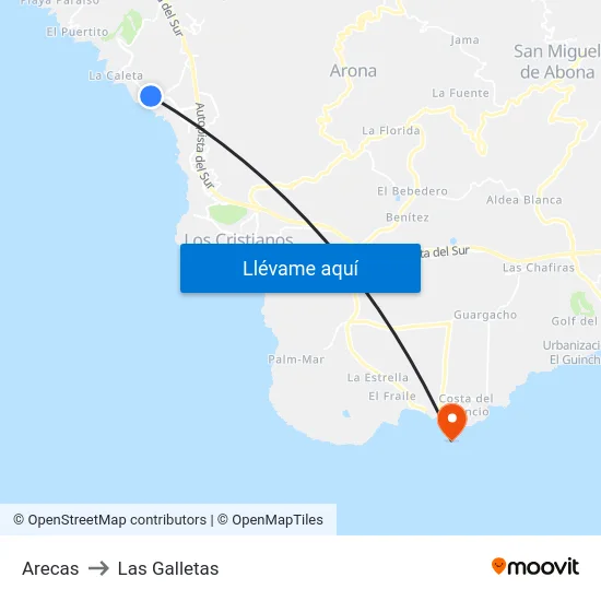 Arecas to Las Galletas map