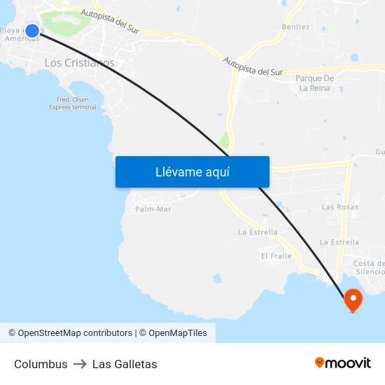 Columbus to Las Galletas map