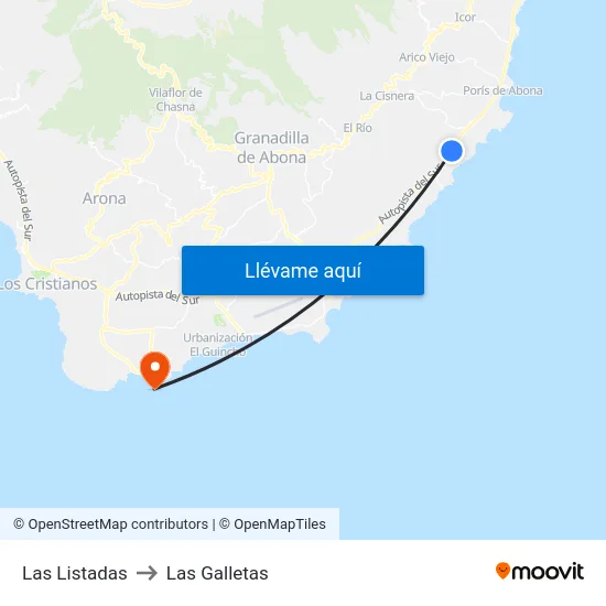 Las Listadas to Las Galletas map
