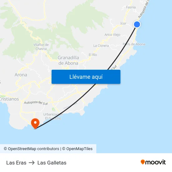 Las Eras to Las Galletas map