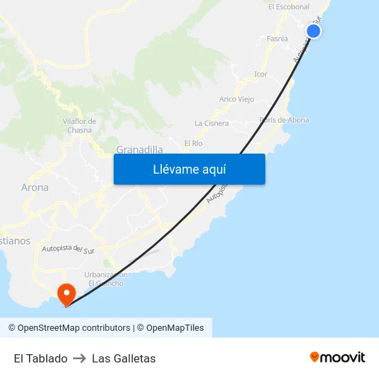 El Tablado to Las Galletas map
