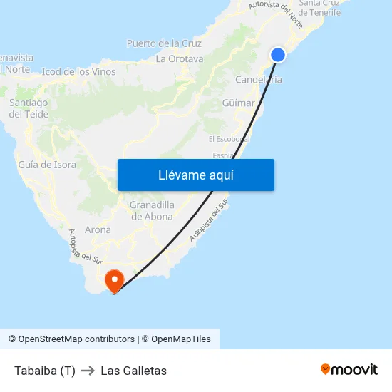 Tabaiba (T) to Las Galletas map