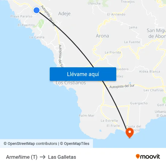 Armeñime (T) to Las Galletas map