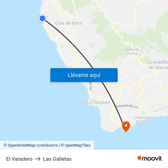 El Varadero to Las Galletas map