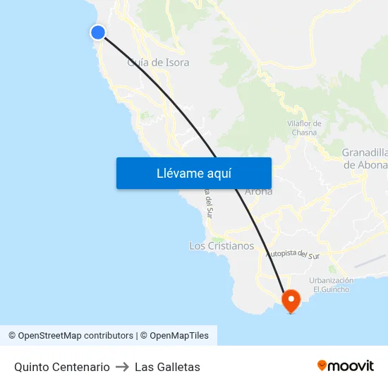 Quinto Centenario to Las Galletas map