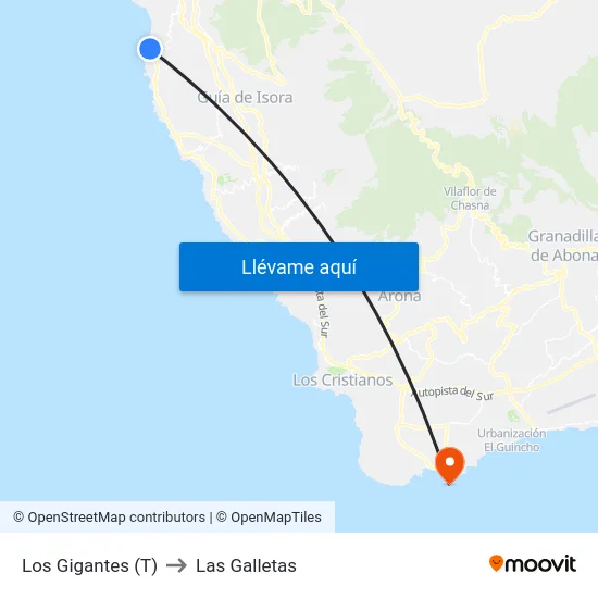 Los Gigantes (T) to Las Galletas map