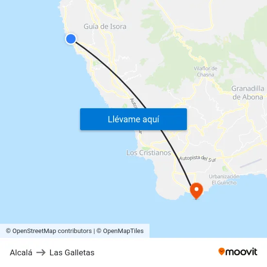 Alcalá to Las Galletas map