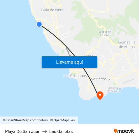 Playa De San Juan to Las Galletas map