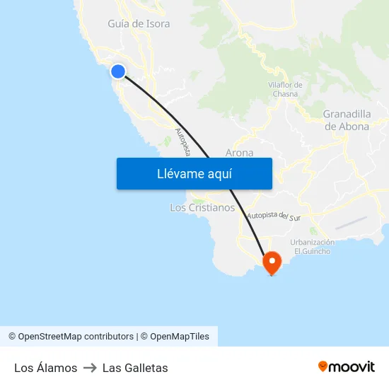 Los Álamos to Las Galletas map