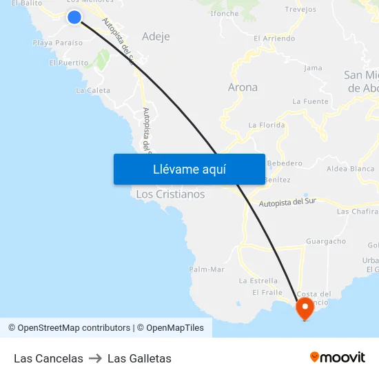 Las Cancelas to Las Galletas map
