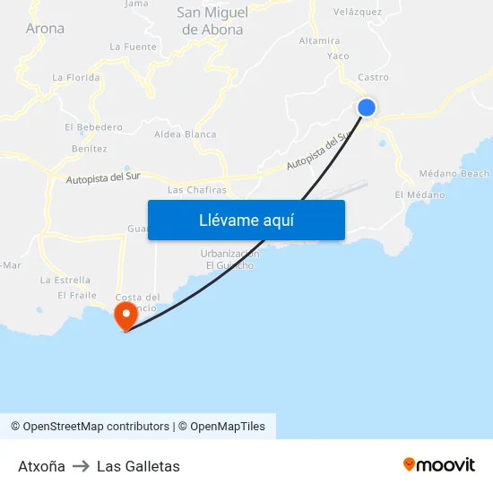 Atxoña to Las Galletas map