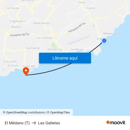 El Médano (T) to Las Galletas map