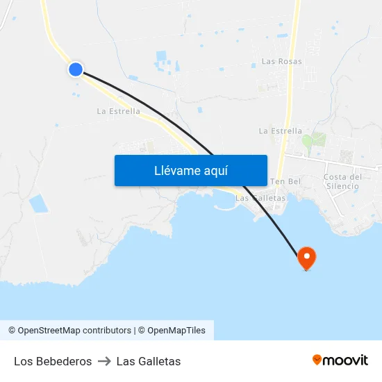 Los Bebederos to Las Galletas map