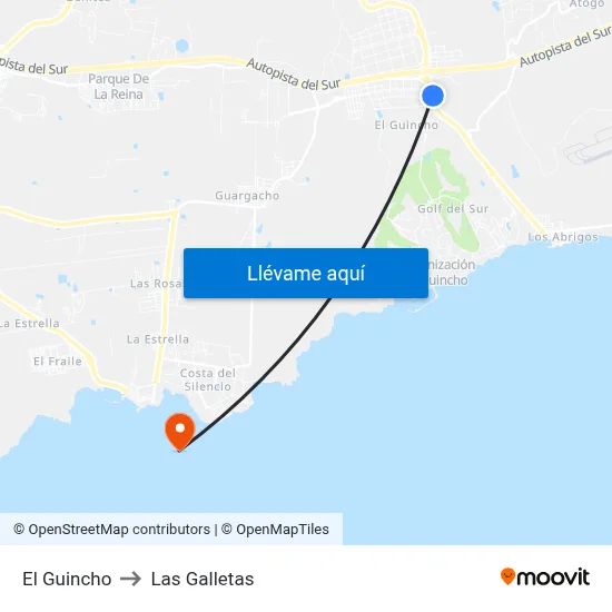 El Guincho to Las Galletas map