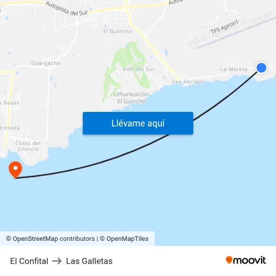 El Confital to Las Galletas map