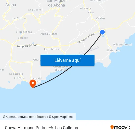 Cueva Hermano Pedro to Las Galletas map