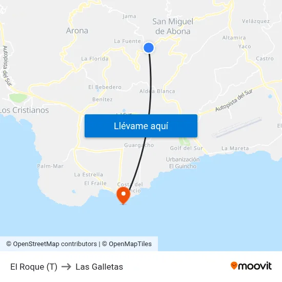 El Roque (T) to Las Galletas map