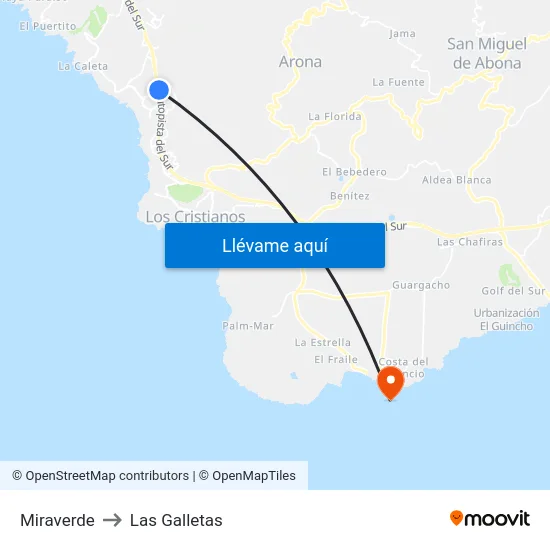 Miraverde to Las Galletas map
