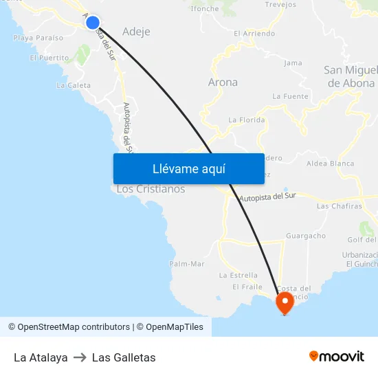 La Atalaya to Las Galletas map