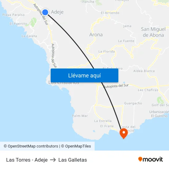 Las Torres - Adeje to Las Galletas map