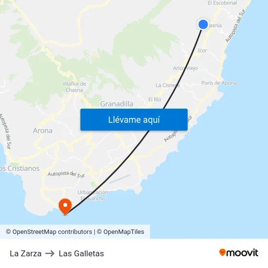 La Zarza to Las Galletas map