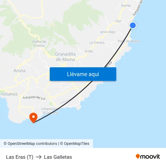 Las Eras (T) to Las Galletas map