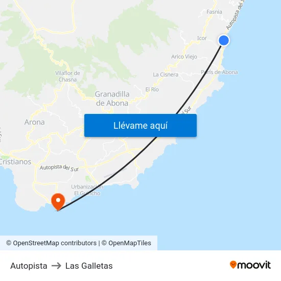 Autopista to Las Galletas map