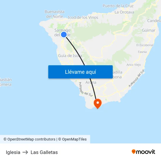 Iglesia to Las Galletas map