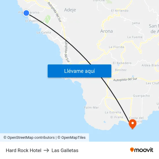 Hard Rock Hotel to Las Galletas map
