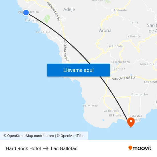 Hard Rock Hotel to Las Galletas map