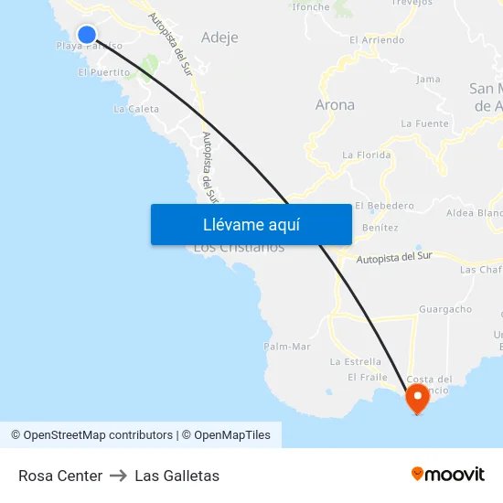 Rosa Center to Las Galletas map