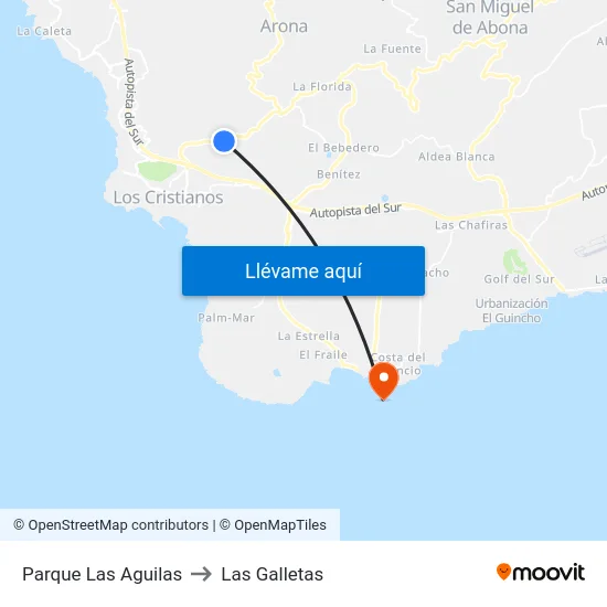 Parque Las Aguilas to Las Galletas map