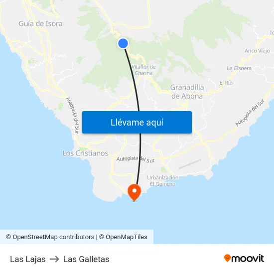 Las Lajas to Las Galletas map