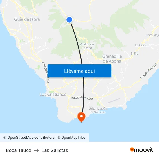 Boca Tauce to Las Galletas map