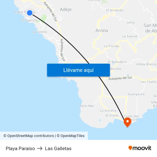 Playa Paraiso to Las Galletas map